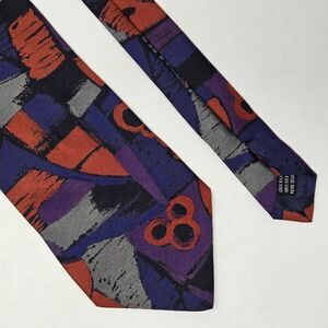 VINTAGE PACC SILK TIE RED BLUE PURPLE GRAY ABSTRACT 80'S 90'S RETRO 3.75" X 59"